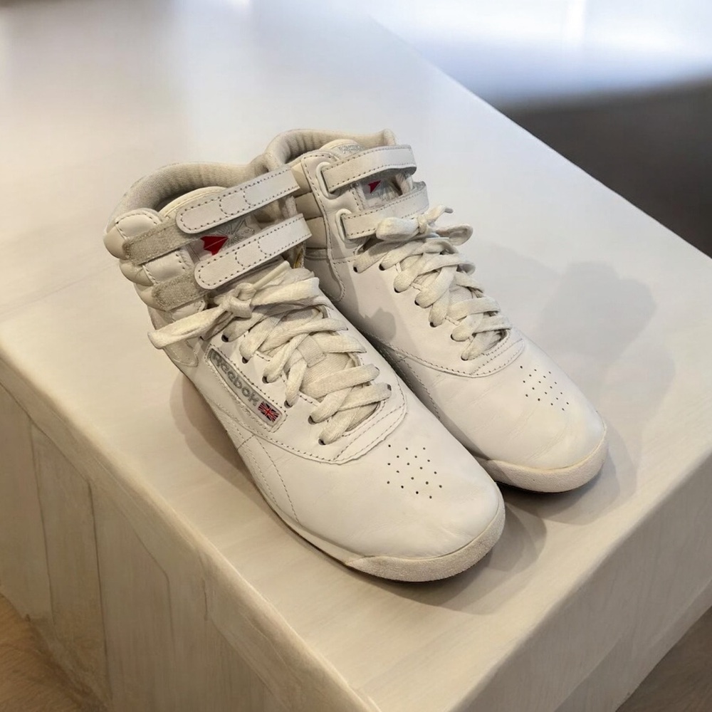 Reebok White High-Top Sneakers with Red Accents